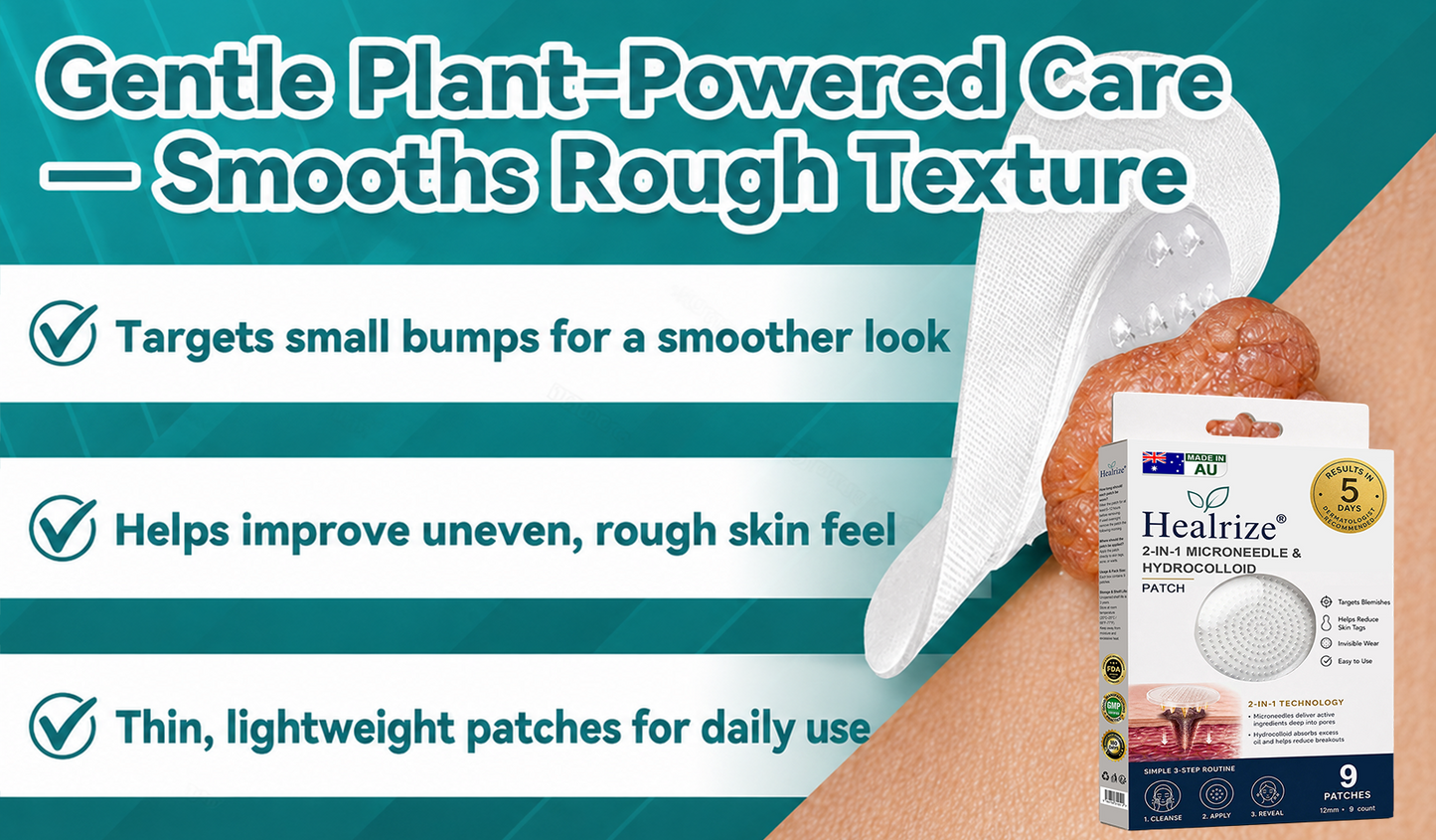 ✅🇺🇸𝐇𝐞𝒂𝒍𝗿𝗶𝙯𝙚®2-in-1 Microneedle & Hydrocolloid Patch🛡️| Removes Raised Moles, Acne, Flat Warts & Skin Tags | Helps Improve Wrinkles, Scars & Blemishes | Invisible Patches for Face & Body
