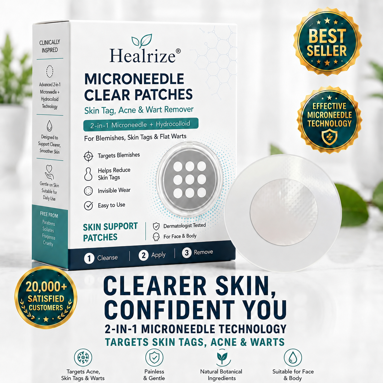 ✅🇦🇺𝐇𝐞𝒂𝒍𝗿𝗶𝙯𝙚®2-in-1 Microneedle & Hydrocolloid Patch💝| Removes Raised Moles, Acne, Flat Warts & Skin Tags | Helps Improve Wrinkles, Scars & Blemishes | Invisible Patches for Face & Body